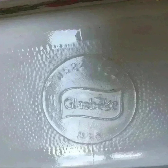 Vintage milk  glass Glasbake loaf pan with vegetable garden harvest graphics - Picture 7 of 8